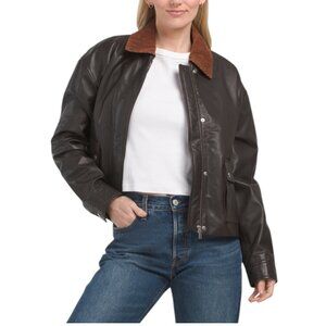 BOD & CHRISTENSEN Genuine Leather Corduroy Collar Bomber Jacket